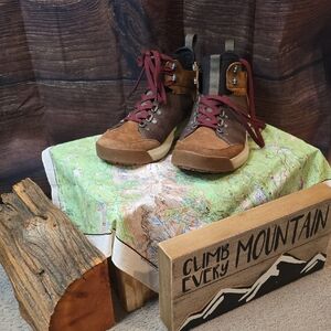 Brown and Black Hiking Boots with Red Laces
